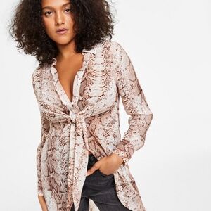 BAR III Snake Print Long Sleeve Sheer Blouse
